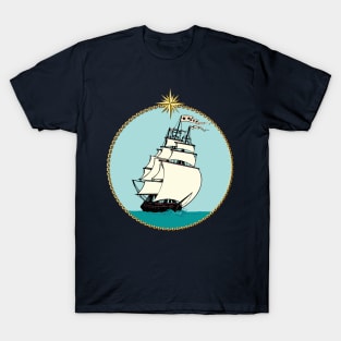 Three Master Sailing Ship in Sea T-Shirt